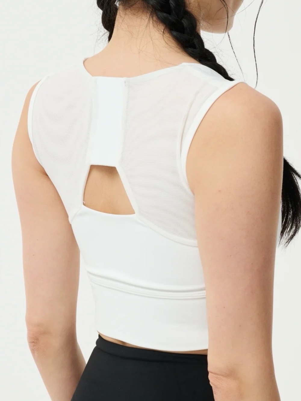 Square Neck White Crop Sports Bra with Black Logo - Picture 2 of 6